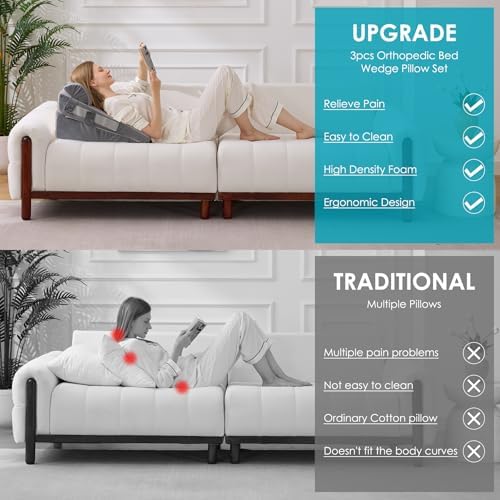 3Pcs Wedge Pillow Set for After Surgery, Acid Reflux Relief, Adjustable Bed - Image 5