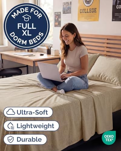 Full XL Sheets - 4 Piece Full XL Sheet Set - Breathable - Heathered Beige - Image 2