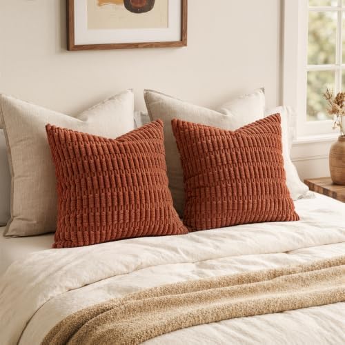MIULEE Fall Corduroy Decorative Throw Pillow Covers 16x16 Rust Pack of 2 - Image 6