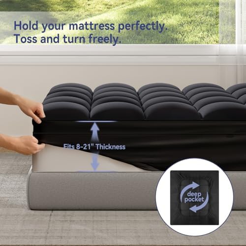 ELEMUSE Queen Black Mattress Topper, Thick Pillow Top Mattress Pad Cover - Image 4