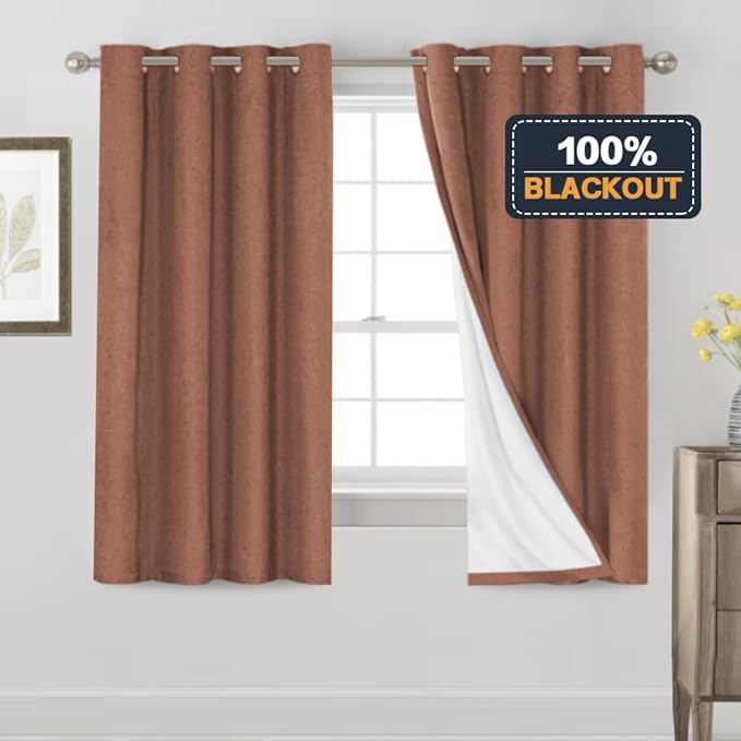 PrinceDeco Blackout Curtains 63 Inches Long 2 Panels 100% Blackout Curtains for Bedroom Thermal Insulated Textured Drapes for Living Room Anti-Rust Grommet Top, 52" W x 63" L,Washed Spice