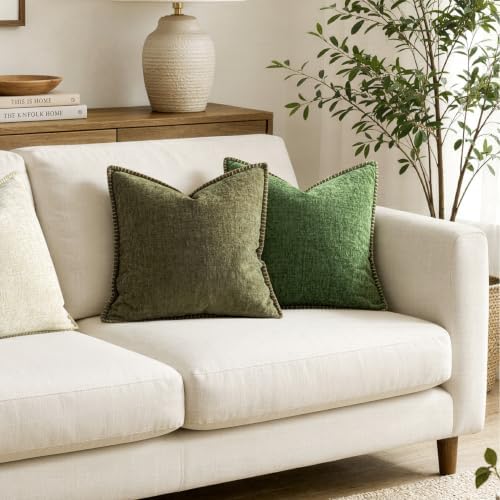 MIULEE Decorative Couch Throw Pillow Covers 18x18 Inch Olive Green 2 Pack - Image 4