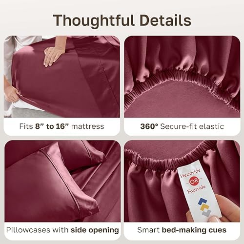 California Design Den 100% Cotton Sateen Queen Bed Sheets Set, Burgundy Red - Image 4