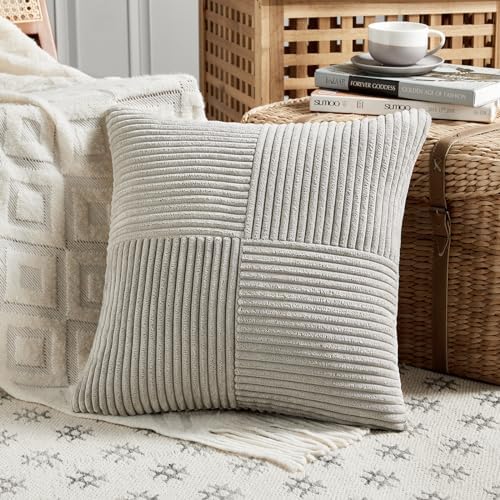Fancy Homi 2 Packs Neutral Grey Decorative Throw Pillow Covers 20x20 Inch - Image 2