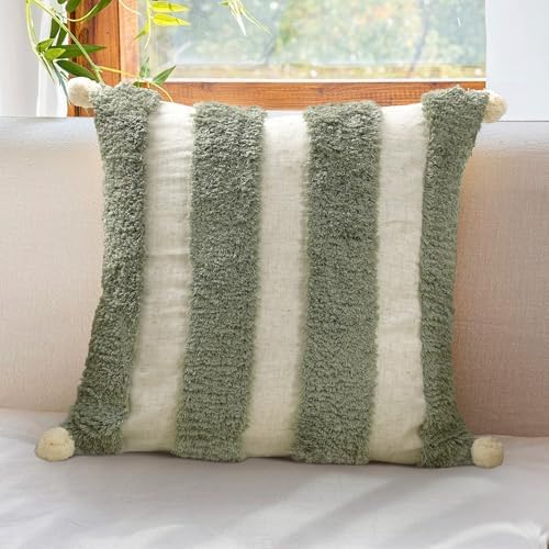 Boho Throw Pillow Covers 18x18 Tufted Home Decorations Olive by LOOPUINHOM