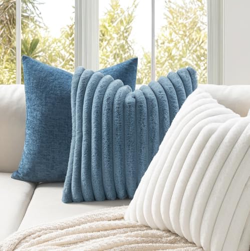 MIULEE Faux Fur Lumbar Throw Pillow Covers 12x20 Set of 2 Grey Blue - Image 3