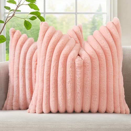 decorUhome Fall Faux Fur Throw Pillow Covers 20x20 Set of 2 Blush Pink by decorUhome