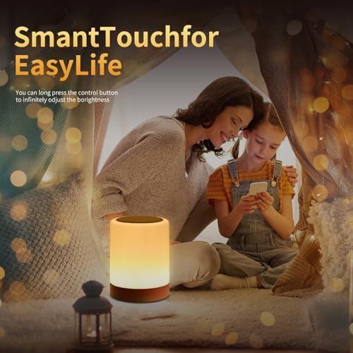 OORUN Touch Bedside Table Lamp,13 RGB Colors & 5 Brightness, USB Rechargeable Desk Lamp, Remote Control Dimmable Light with RGB Color Changing,Portable Lamp for Baby (Gold) - Image 5