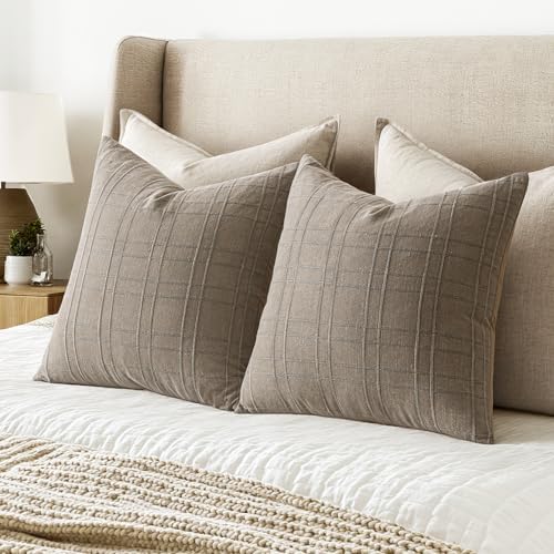 MIULEE Linen Plaid Pillow Covers Decorative 18x18 Tan Taupe - Image 5