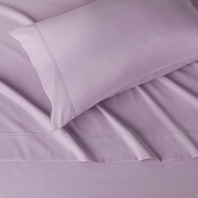 Amazon Basics Lightweight Super Soft Easy Care Microfiber 3 Piece Bed Sheet Set With 14-inch Deep Pockets, Twin XL, Frosted Lavender, Solid