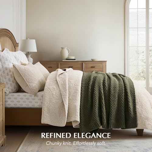 EVERGRACEHOME Chunky Chenille Knit Throw Blanket, 60 x 80, Olive Green - Image 5