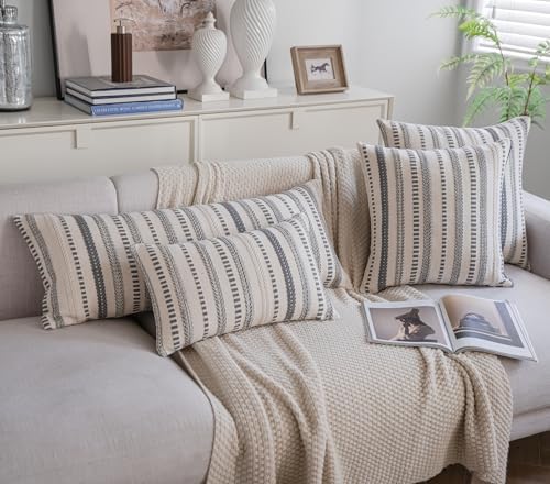 Cethom Grey Boho Lumbar Pillow Covers 14x36 Long, Stripe Textured Decorative - Image 4
