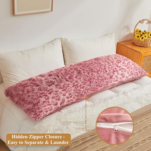 XeGe 20x54 Fluffy Faux Fur Cheetah Print Body Pillow Cover, Leopard Pink - Image 3