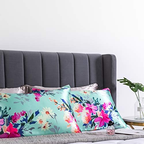 Floral Printed Satin Pillowcase, Queen Cooling Pillow Cases Set of 2 - Image 7