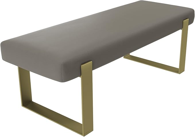 VANT Upholstered Bed Bench - Vintage Leather Dusty Taupe - Burnished Brass - Contemporary Modern, Bedroom Bench Seat, Hallway, or Entryway