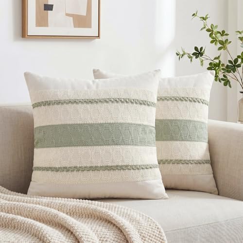 Fancy Homi Set of 2 Sage Green Boho Decorative Throw Pillow Covers 22x22 Inch - Image 7