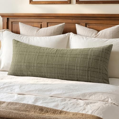 MIULEE Long Lumbar Throw Pillow Cover 14x36 Soft Linen Check Decorative by MIULEE