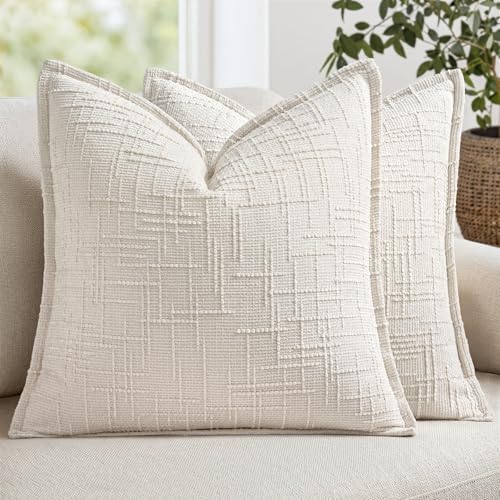 MIULEE Slubby Textured Decorative Euro Pillow Covers Cream White 22x22 by MIULEE