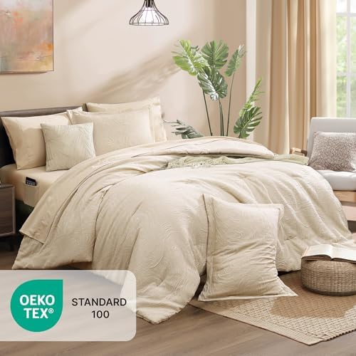 Monbix Queen Comforter Set 7 Pieces Birch Marble Bed in a Bag - Image 5