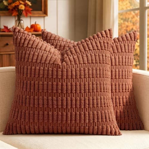 MIULEE Fall Euro Corduroy Decorative Throw Pillow Covers 24x24 Dark Rust by MIULEE