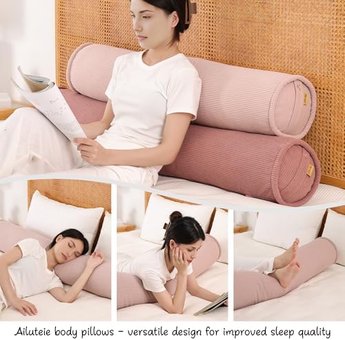 Corduroy Body Pillow, Large Round Bolster Roll Pillow - Image 6