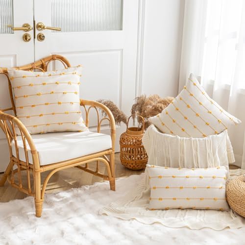 YEENAASY Boho Throw Pillow Covers 22x22 Set of 2 Farmhouse Pillow Cases - Image 4