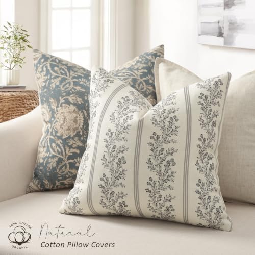 Vintage Throw Pillow Covers 16x16 Set of 2, Striped Floral Pillow Cover - Image 2