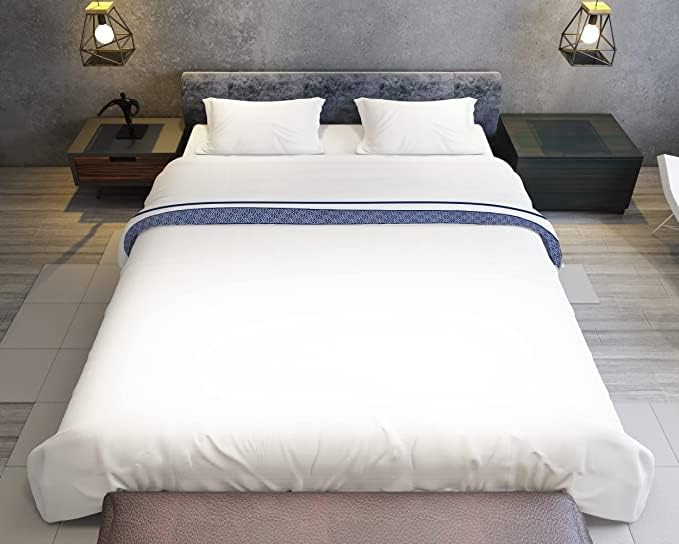 1000 TC Embroidered Duvet Cover Oversized King Size Set 100% Egyptian Cotton - Luxurious 1 Comforter Cover 2 Pillow Shams - 3 PC Quilt Cover Hotel Quality Bedding (White & Navy Blue)