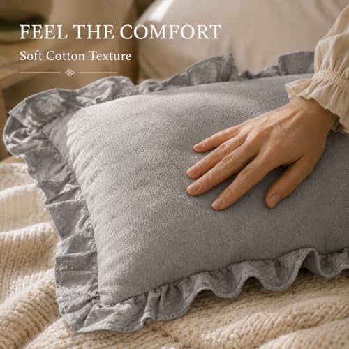 JoraLion Ruffled Throw Pillow Cover 20x20 Solid Light Gray - Image 6