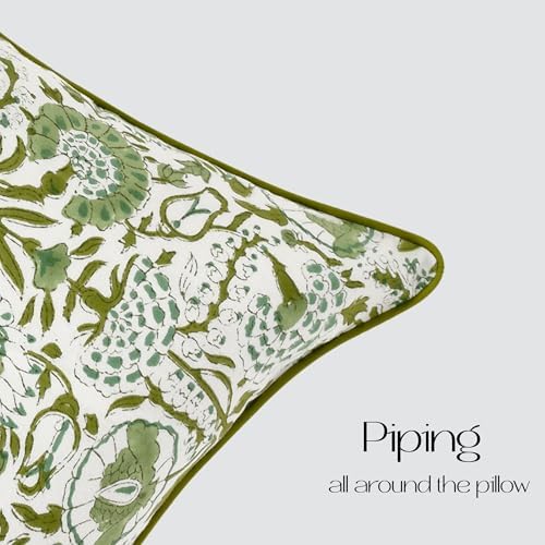 CPC Agate Green Cotton Block Print Pillow Sham Cover, 12x20 Inch Floral - Image 4
