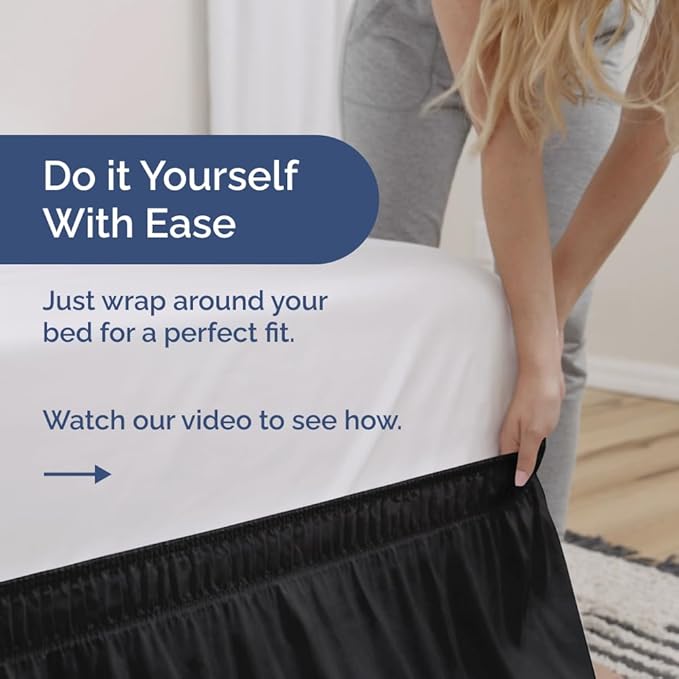 Wrap Around Dust Ruffle Bed Skirt - Black - Twin/Twin XL Size Beds with 18 Inch Drop - Easy Fit Elastic Strap - Adjustable Pleated Bedskirt w/Brushed Fabric - Wrinkle Free - Women, Men, Kids & Teens