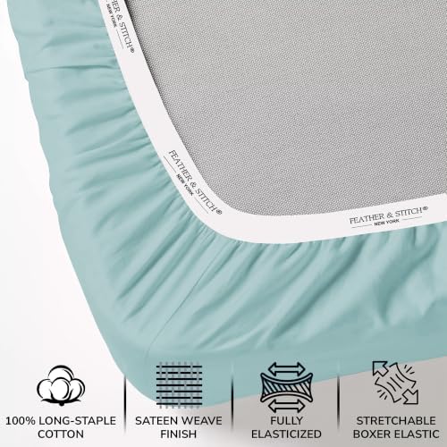 Feather & Stitch 100% Cotton Sateen 500 TC Queen Size Bed Sheet Set - Image 3