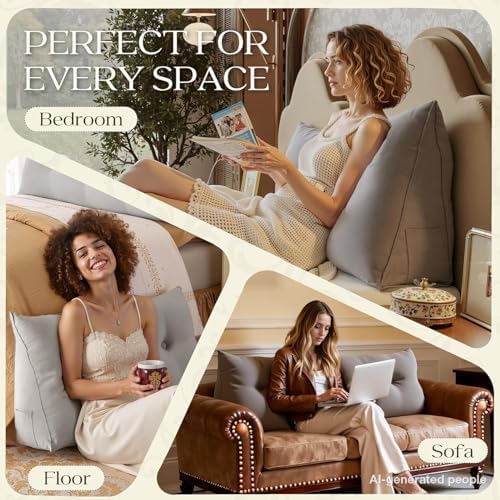 WOWMAX Bed Wedge Headboard Pillow Queen Reading Pillow Sitting in Bed Black - Image 2