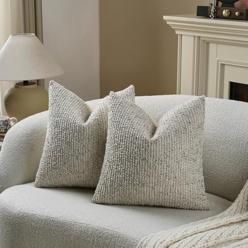 DEZENE 18x18 Cream Grey Throw Pillow Cover Textured Boucle Striped Chic Morden - Image 5