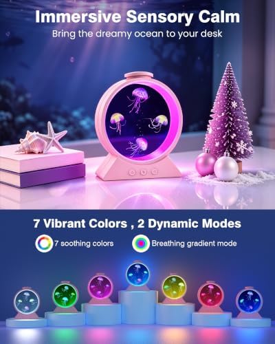 Jellyfish Lamp for Sleep Anxiety Calming Night Light for Bedroom(Pink) - Image 2