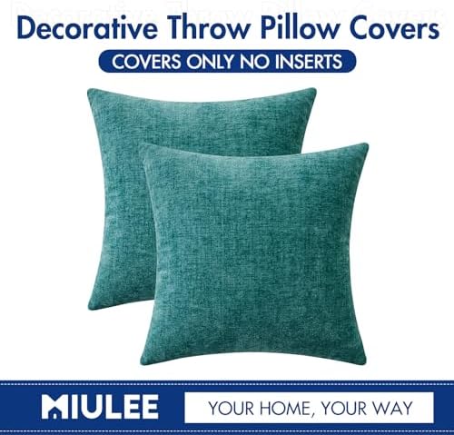 MIULEE Soft Chenille Throw Pillow Covers Teal 18x18 Inch Pack of 2 - Image 6