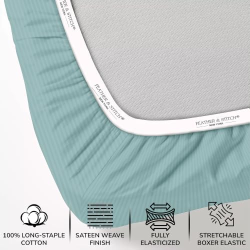 Feather & Stitch 100% Cotton Sateen 500 TC Cal King Size Bed Sheet Set - Image 3