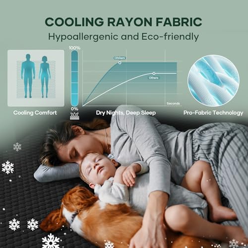 OhGeni 100% Waterproof Mattress Protector, Queen Size Black Soft Bamboo Viscose - Image 4
