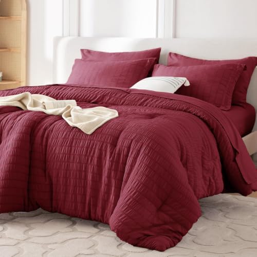 MUXHOMO 5 Pieces Twin Comforter Set, Seersucker Bed in a Bag Twin Size by MUXHOMO