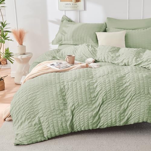 HYMOKEGE Light Green Oversized Queen Comforter Set Seersucker 7 Pieces - Image 2