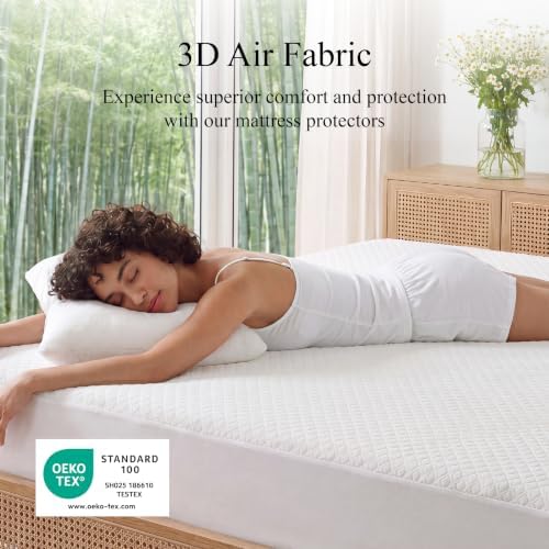 Twin Size Mattress Protector Waterproof Bamboo Rayon, 3D Air Fabric - Image 2