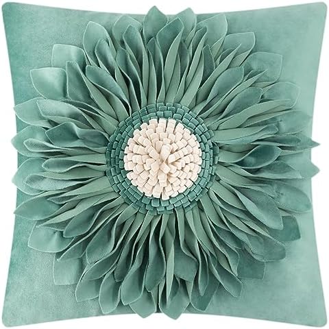 OiseauVoler Handmade 3D Sunflower Throw Pillow Covers 18x18 Inch Green by OiseauVoler