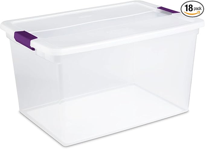 Sterilite 18-Pack 66 Quart Clearview Latch Box, Stackable Organizer Bins with Latching Lids - Clear Plastic Organization Containers for Closet, Bedroom, Shelving Units and Everyday Home Storage