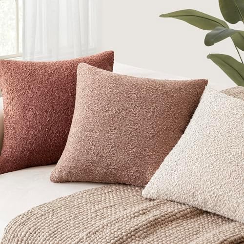 Foindtower Decorative Textured Boucle Throw Pillow Covers 22x22 Orange Red - Image 5
