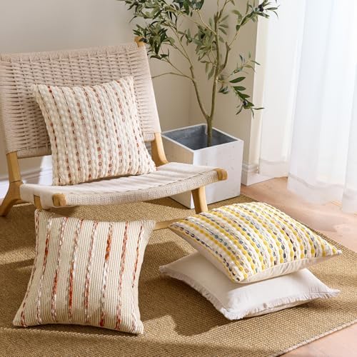 ANRODUO Boho Decorative Throw Pillow Covers Rust Stripe 20x20 Inch Set of 2 - Image 3