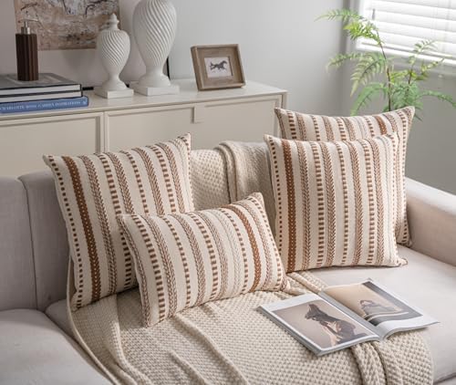 Cethom Brown Boho Throw Pillow Covers 22x22 Inch Set of 2, Stripe Textured - Image 3