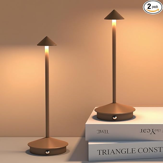 2 Pack LED Rechargeable Cordless Table Lamps,Portable Outdoor 5000mAh Battery Operated Table Light Touch Control 3 Color Dimmable Table Lamp for Patio/Cofee/Restaurant/Camping/Dining/Bedroom-Brown