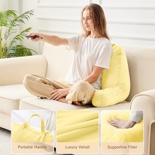 Sasttie Reading Pillow for Bed, Back Pillow for Sitting Up, Light Yellow - Image 5