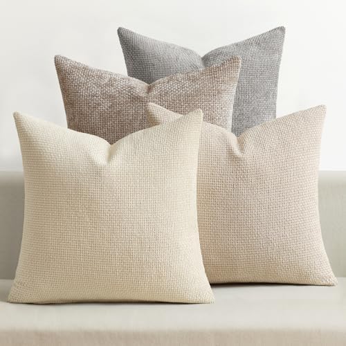 MIULEE Decorative Chenille Pillow Covers Neutral Beige 18x18 Pack of 4 by MIULEE