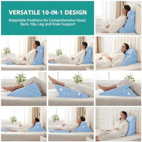 Bedluxe Adjustable 4pcs Bed Wedge Pillow Set, Memory Foam Wedges Pillow Post - Image 4